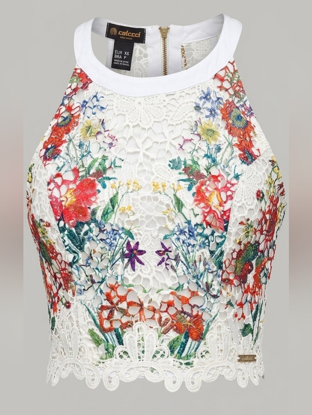 Colcci Hard Edition Floral Lace Round Neck Crop Top XS Embroidered MSRP $100